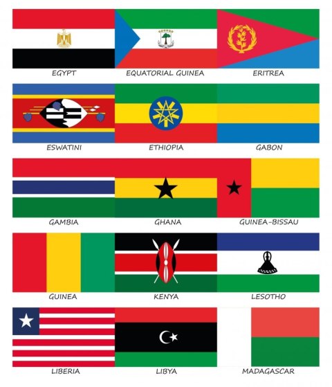 Zestaw flag Afryki 50x70 mm Zestaw flag Afryki 50x70 mm