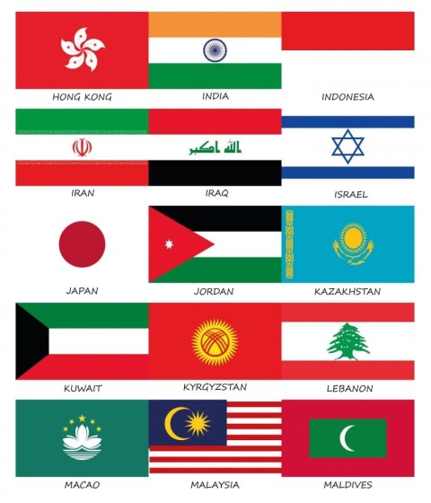 Zestaw flag Azji 50x70 mm Zestaw flag Azji 50x70 mm