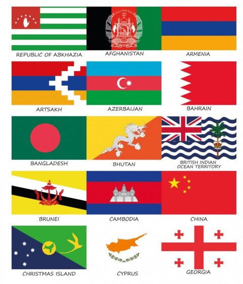 Zestaw flag Azji 50x70 mm Zestaw flag Azji 50x70 mm