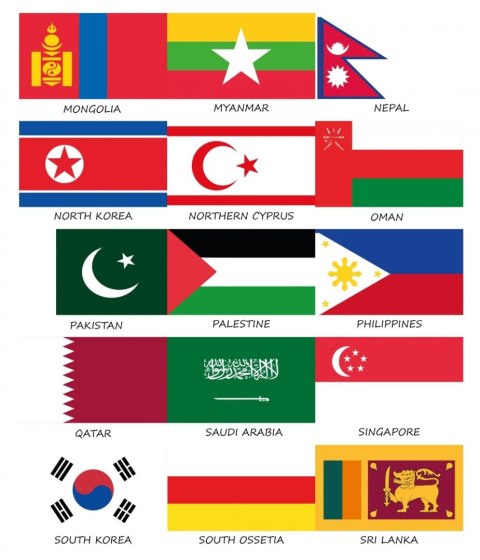 Zestaw flag Azji 50x70 mm Zestaw flag Azji 50x70 mm