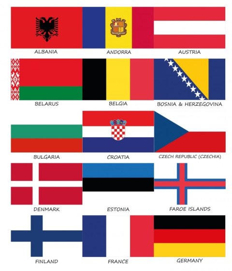 Zestaw flag Europy 50x70 mm Zestaw flag Europy 50x70 mm