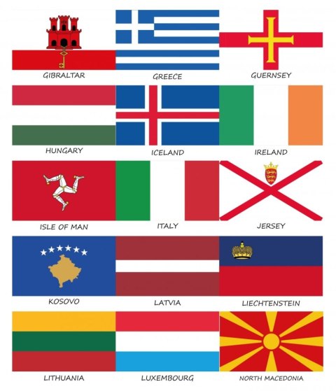 Zestaw flag Europy 50x70 mm Zestaw flag Europy 50x70 mm