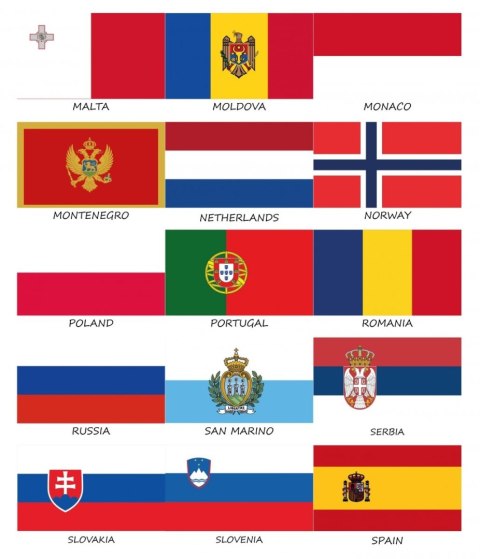 Zestaw flag Europy 50x70 mm Zestaw flag Europy 50x70 mm