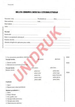 Bilans zdrowia dziecka czteroletniego - druk
