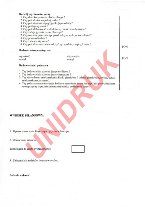 Bilans zdrowia dziecka czteroletniego - druk Bilans zdrowia dziecka czteroletniego - druk