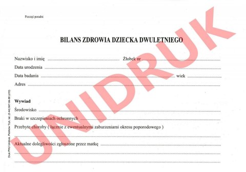 Bilans zdrowia dziecka dwuletniego - druk Bilans zdrowia dziecka dwuletniego - druk