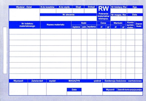Druk RW - pobranie materiału - wielokopia Druk RW - pobranie materiału - wielokopia