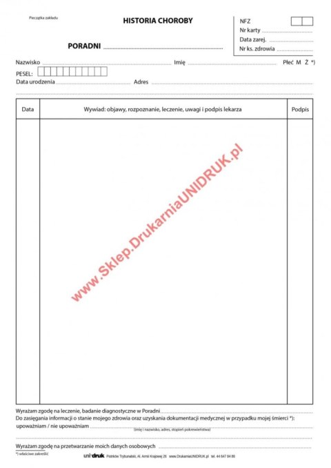 Historia Choroby A4 - druk Historia Choroby A4 - druk