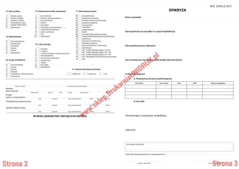Historia choroby szpitala psychiatrycznego A3 - druk Historia choroby szpitala psychiatrycznego A3 - druk