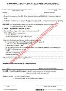 Informacja dotycząca szczepienia ochronnego - druk