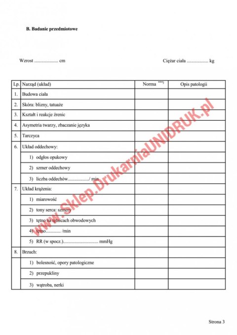 Karta Badania Lekarskiego - broń - druk Karta Badania Lekarskiego - broń - druk