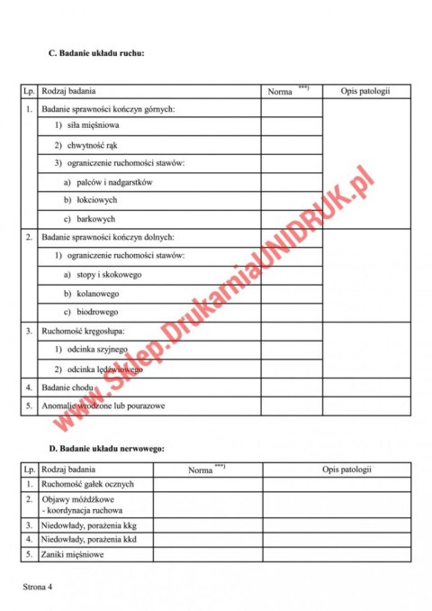 Karta Badania Lekarskiego - broń - druk Karta Badania Lekarskiego - broń - druk