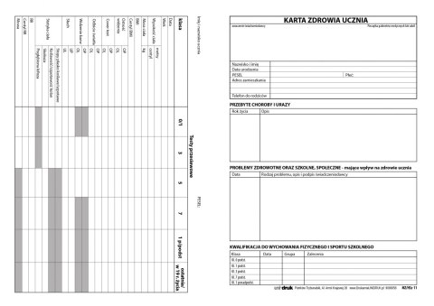Karta Zdrowia Ucznia z fluoryzacją - druk Karta Zdrowia Ucznia z fluoryzacją - druk