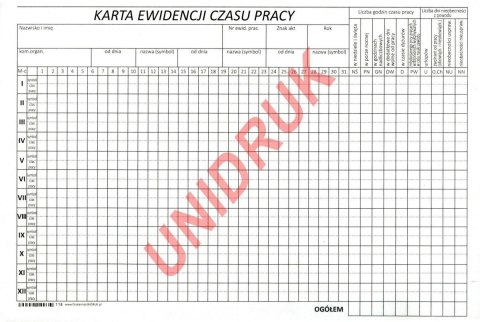 Karta ewidencji czasu pracy Karta ewidencji czasu pracy