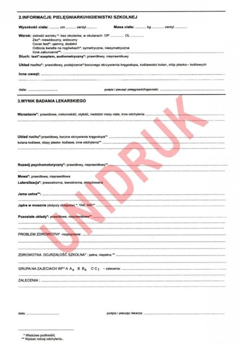 Karta profilaktycznego badania dziecka siedmioletniego - druk Karta profilaktycznego badania dziecka siedmioletniego - druk