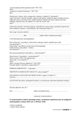 Karta profilaktycznego badania lekarskiego ucznia klasy 