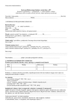 Karta profilaktycznego badania lekarskiego ucznia klasy III SP - druk