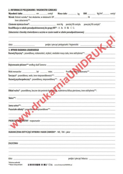 Karta profilaktycznego badania lekarskiego ucznia kończącego szkołę ponadpodstawową A-5 - druk Karta profilaktycznego badania lekarskiego ucznia kończącego szkołę ponadpodstawową A-5 - druk