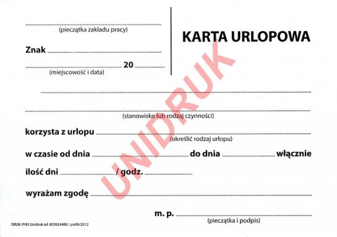 Karta urlopowa - druk Karta urlopowa - druk