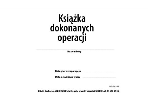 Książka dokonanych operacji A4 - 100 kart - pozioma Książka dokonanych operacji A4 - 100 kart - pozioma