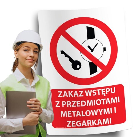 Naklejka 20x30 cm ZAKAZ WSTĘPU Z PRZEDMIOTAMI METALOWYMI I ZEGARKAMI Naklejka 20x30 cm ZAKAZ WSTĘPU Z PRZEDMIOTAMI METALOWYMI I ZEGARKAMI