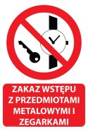 Naklejka 20x30 cm ZAKAZ WSTĘPU Z PRZEDMIOTAMI METALOWYMI I ZEGARKAMI