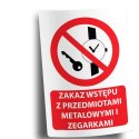 Naklejka 20x30 cm ZAKAZ WSTĘPU Z PRZEDMIOTAMI METALOWYMI I ZEGARKAMI
