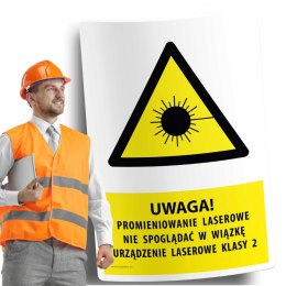 Naklejka 20x30cm UWAGA! PROMIENIOWANIE LASEROWE NIE SPOGLĄDAĆ W WIAZKĘ URZĄDZENIE LASEROWE KLASY 2