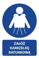 Naklejka 20x30cm ŻAŁÓŻ KAMIZELKĘ RATUNKOWĄ