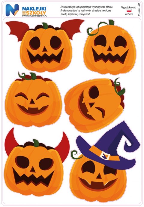 Naklejki dynia Halloween - zestaw 6 sztuk Naklejki dynia Halloween - zestaw 6 sztuk