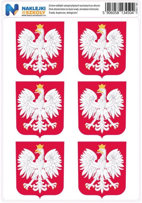 Naklejki z godłem Polski - zestaw 6 sztuk Naklejki z godłem Polski - zestaw 6 sztuk