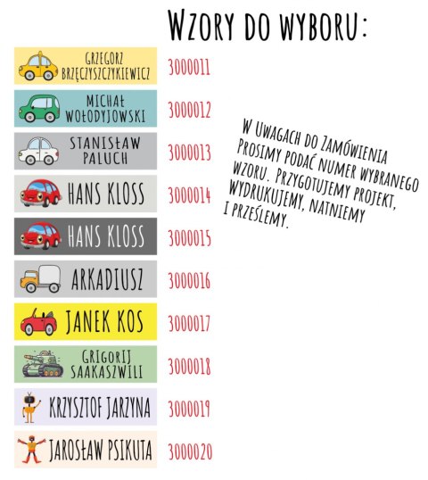 Naprasowanki imienne, imienniki - 48 sztuk Naprasowanki imienne, imienniki - 48 sztuk