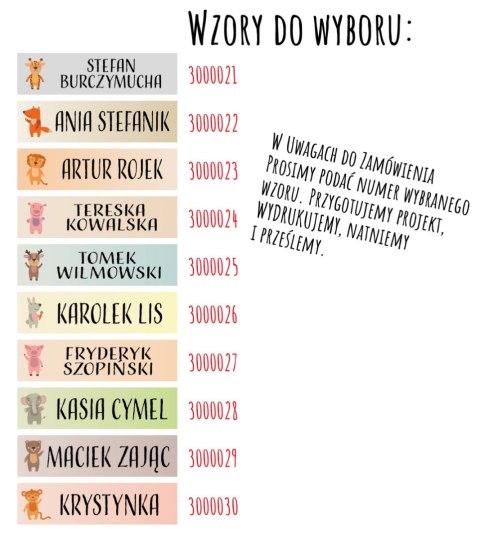 Naprasowanki imienne, imienniki - 48 sztuk Naprasowanki imienne, imienniki - 48 sztuk