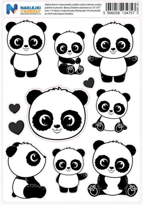 Naprasowanki z misiem panda - zestaw 11 sztuk Naprasowanki z misiem panda - zestaw 11 sztuk