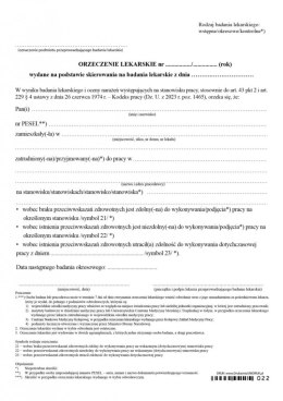Orzeczenie lekarskie o zdolności/niezdolności do pracy - druk