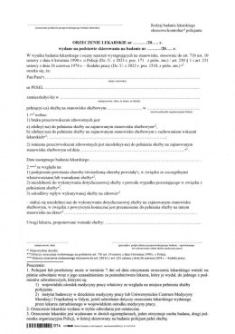 Orzeczenie lekarskie o zdolności/niezdolności do pracy policjanta- druk
