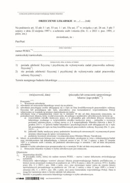 Orzeczenie lekarskie pracownika ochrony fizycznej - druk