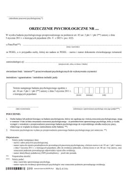 Orzeczenie psychologiczne dla instruktorów/egzaminatorów - druk