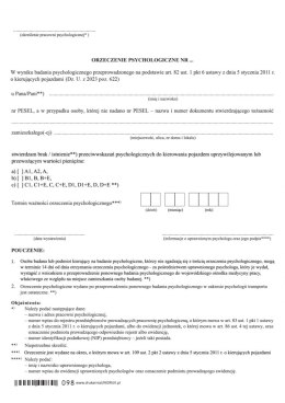 Orzeczenie psychologiczne dla kierujących pojazdami uprzywilejowanymi - druk