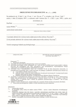 Orzeczenie psychologiczne pracownika ochrony fizycznej - druk