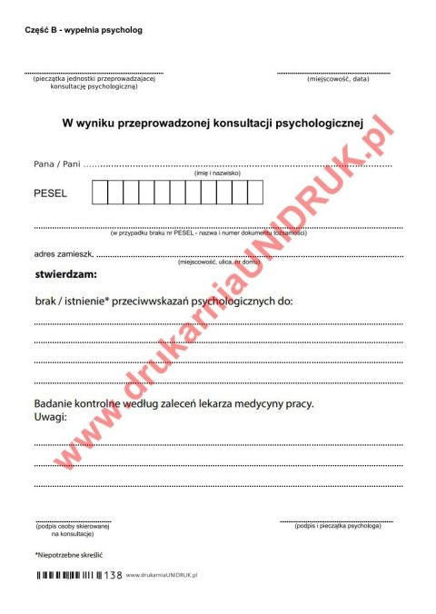 Orzeczenie psychologiczne uniwersalne - druk Orzeczenie psychologiczne uniwersalne - druk