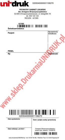 Recepta lekarska Rp/Rpw z kodami NFZ - druk