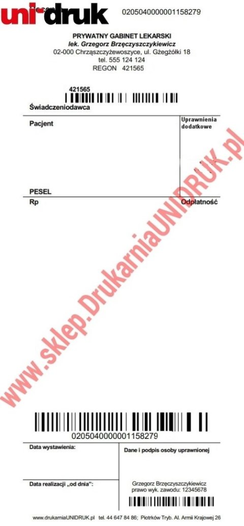 Recepta lekarska Rp/Rpw z kodami NFZ - druk Recepta lekarska Rp/Rpw z kodami NFZ - druk