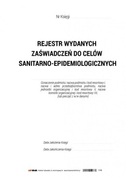 Rejestr wydanych zaświadczeń do celów sanitarno-epidemiologicznych A-4