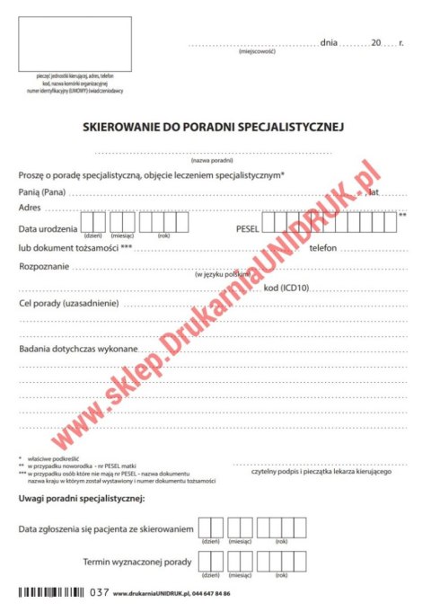 Skierowanie do poradni specjalistycznej - druk Skierowanie do poradni specjalistycznej - druk
