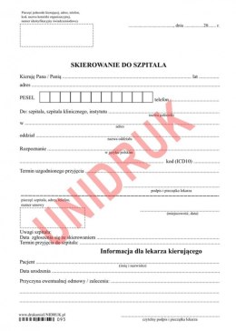 Skierowanie do szpitala A-5 - druk