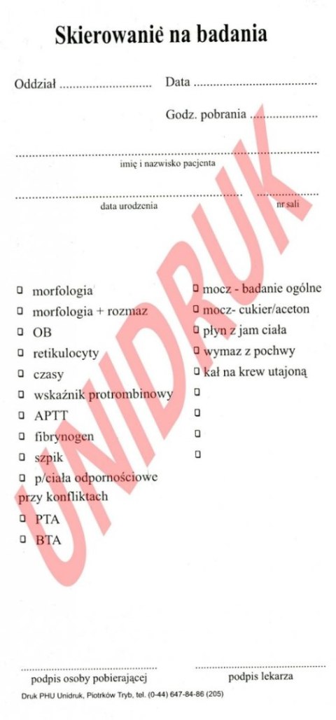 Skierowanie na badania - druk Skierowanie na badania - druk