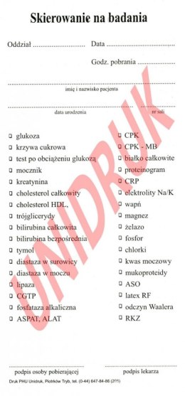 Skierowanie na badania - druk