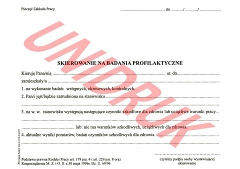 Skierowanie na badania profilaktyczne - druk Skierowanie na badania profilaktyczne - druk