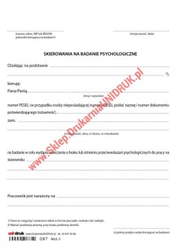 Skierowanie na badanie psychologiczne - z kopią - druk